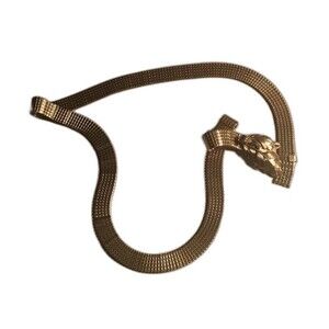 Gold Colored Mesh Style Belt With Two Leaves As The Buckle